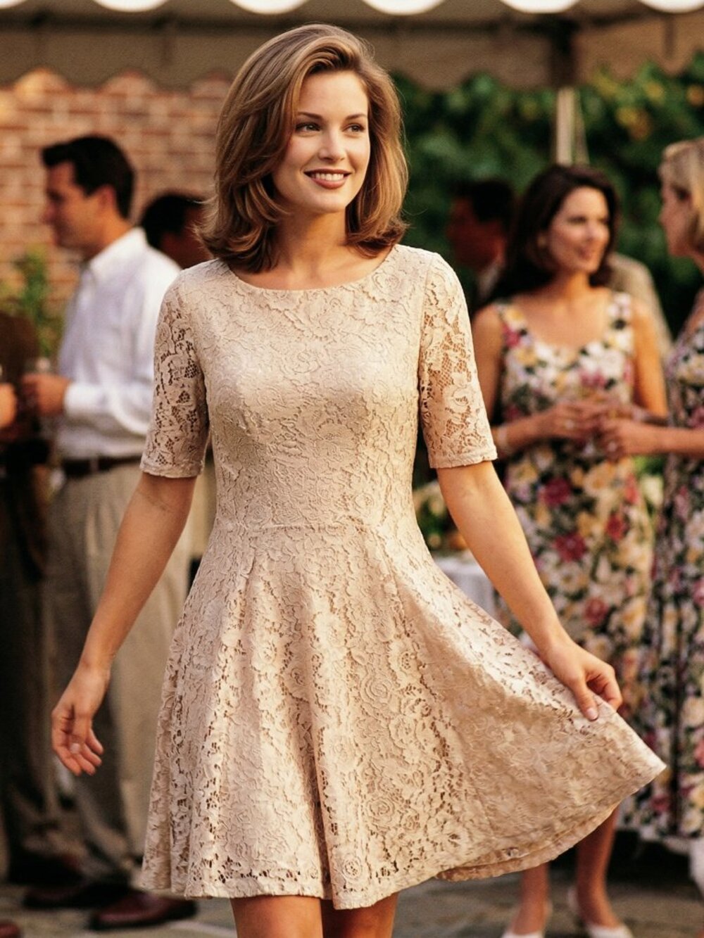 Julian Taylor Women 12 Cream Floral Lace Fit & Flare Dress Timeless Cottagecore